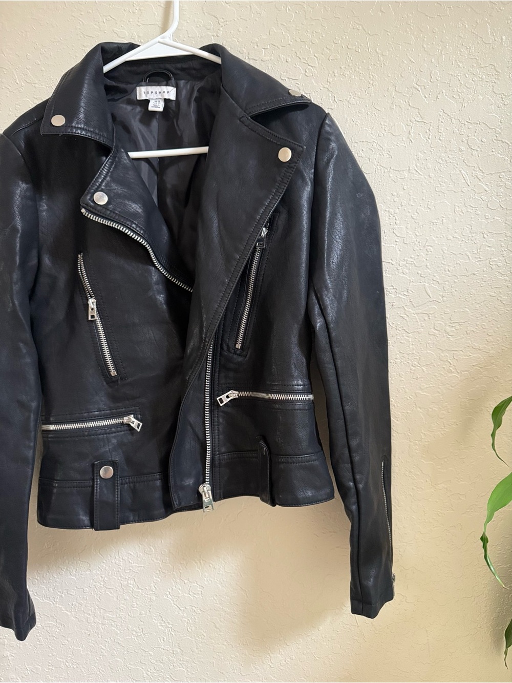 NWOT Black Faux Leather Moto Jacket - Topshop - Picture 2 of 6